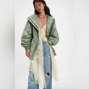 Free People NWT Bali Until Dawn Jacket in a green colorway Size L Embroidered